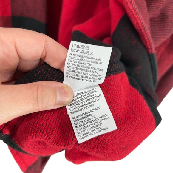 American Eagle red plaid cotton flannel button shirt XXXL fall‎ layers casual - Picture 5 of 6